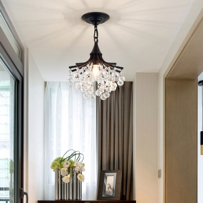 Foyer Chandelier Clear Crystal 1 Light Modern Height Adjustable Light Fixtures in Black/Gold