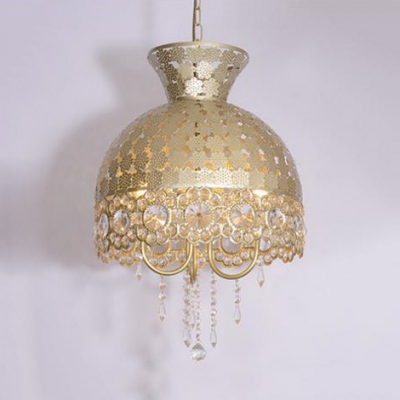 Gold Hollow-Out Pendant Light Modern Metal Light Fixture with Clear Crystal for Living Room