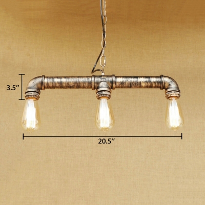 Industrial Pipe Island Lamp 3 Lights Metal Brass Island Pendants with 31.5