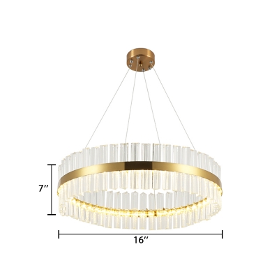 Living Room Round Light Fixture Clear Crystal Contemporary Length Adjustable Gold Chandelier with 39