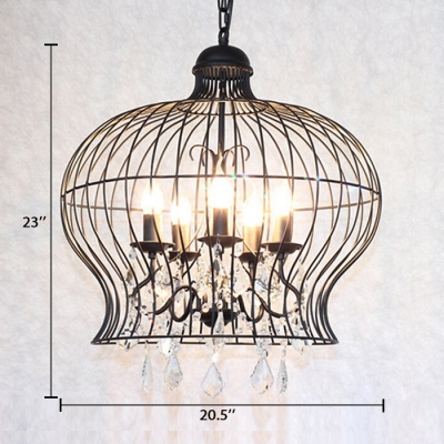 Metal Cage Chandelier with Clear Crystal Decoration 5 Lights Traditional Adjustable Light Fixture with 35.5