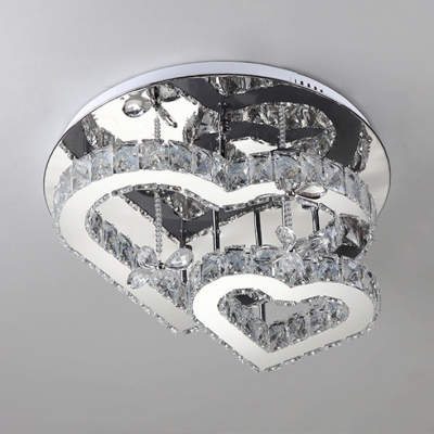Metal Love Shape Semi Flush Mount Light Contemporary LED Ceiling Lamp with Clear Crystal in Chrome