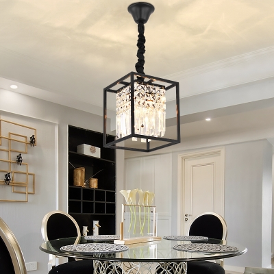 Modern Black/Gold Chandelier with Square 2 Lights Height Adjustable Clear Crystal Pendant Lights