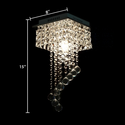 Modern Nickel Flush Ceiling with Rectangle Canopy 1 Light Clear Crystal Hanging Chandelier