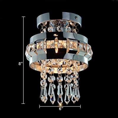 Modern Round Canopy Ceiling Light Clear Crystal 1 Light Chrome Chandelier for Dining Room