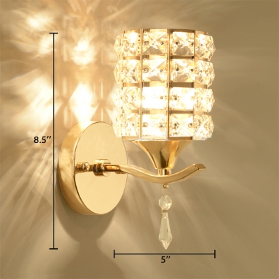 Modern Style Wall Lighting with Cylindrical Shade 1-Light Clear Crystal Sconce Light, H8.5