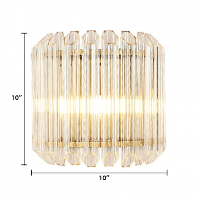 Modern Wall Light Fixture with Drum 2 Lights Clear Crystal Mini Sconce for Kitchen