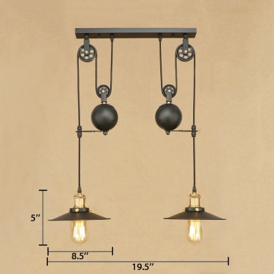 Saucer Dining Room Island Lamp Metal 2 Lights Vintage Height Adjustable Light Fixtures with 79