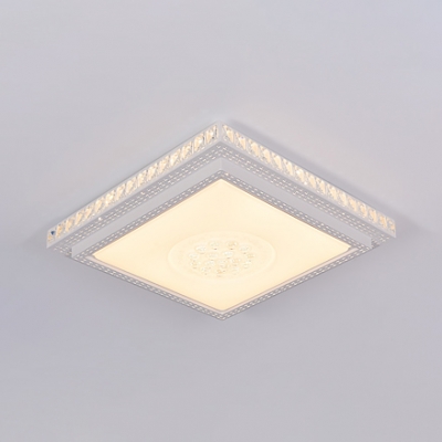 Square Flush Ceiling Light Contemporary Clear Crystal Decoration LED Flush Light in White for Living Room