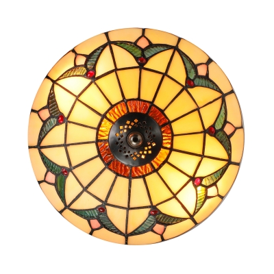 Tiffany Stained Glass Style Flush Mount Ceiling Light in Beige 9.84