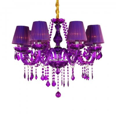 Traditional Candle Hanging Chandelier 6/8 Lights Purple Crystal Chandelier with 12