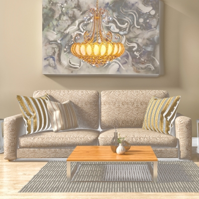 Traditional Gold/Silver Pendant Lighting with Bowl 8 Lights Clear Crystal Chandelier with Hanging Chain