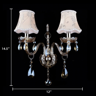 Traditional Candle Wall Light Metal 1/2 Lights Beige Wall Sconce with Clear Crystal for Bedroom
