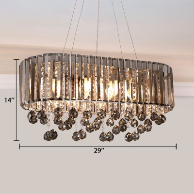 Clear/Smoke Grey Crystal Round Chandelier with 31.5 Adjustable Cord 9 Lights Modern Hanging Lights