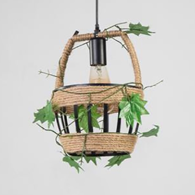 Antique Hanging Light with Diamond/Basket/Bell/Globe Single Light Metal and Rope Pendant Lighting