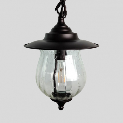 Antique Black Ceiling Pendant Light with Saucer Height Adjustable Single Light Glass Hanging Lamp