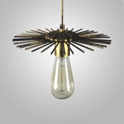 Antique Open Bulb Hanging Lamp Length Adjustable Glass Single Light Gold/Rust Pendant Lighting for Dining Room