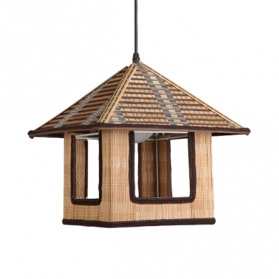Bamboo House Hanging Light One Light Asian Ceiling Pendant with 47