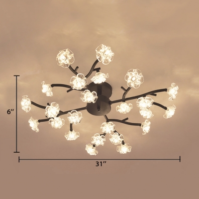 Branch Semi Flush Mount with Clear Crystal Floral Shade Multi Light Modern Semi Flush Light