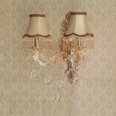 Brass Wall Mounted Light Fixture Antique Style Sconce Lighting with Clear Crystal for Bedroom