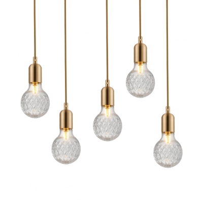 Bulb Pendant Lighting One Light Concise Modern Clear Textured Glass Suspended Light