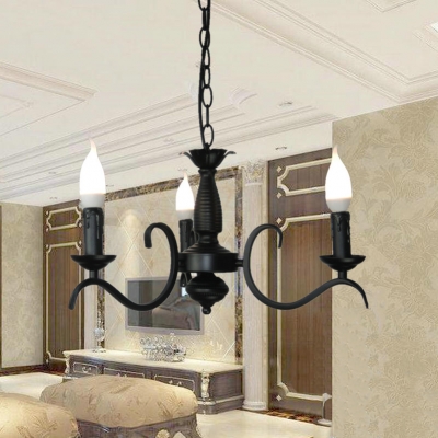 Candle Dining Room Chandelier Light Metal 3/5/6/8/12 Lights Vintage Pendant Lamp in Black