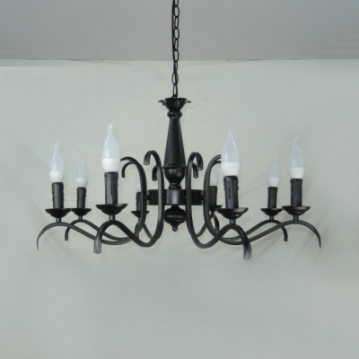 Candle Dining Room Chandelier Light Metal 3/5/6/8/12 Lights Vintage Pendant Lamp in Black