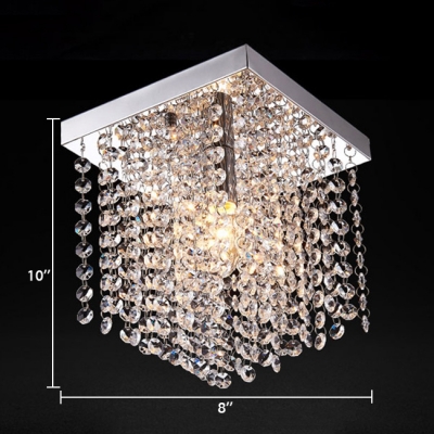 Contemporary Nickel Chandelier with Rectangular 1 Light Clear Crystal Ceiling Light