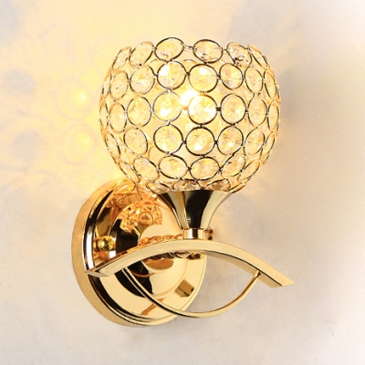 Contemporary Style Sphere Wall Mounted Lighting 1 Light Clear Crystal Sconce Light in Silver/Gold