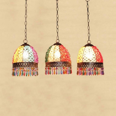 Domed Shape Pendant Light Fixture Dinging Room 3 Lights Traditional Hanging Lamp with Crystal and Round/Linear Canopy