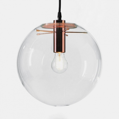 Glass Globe LED Hanging Lamp Height Adjustable Single Light Industrial Ceiling Light Fixture in Rose Gold