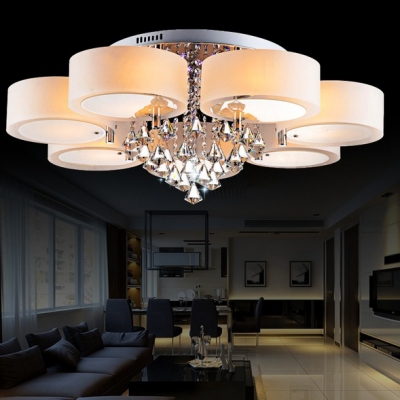 Living Room Drum Semi Flush Light Acrylic Modern Style Ceiling Lighting with Clear Crystal Decoration