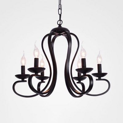 Metal Candle Hanging Chandelier 3/5/6 Lights Industrial Pendant Lighting Fixture in Black