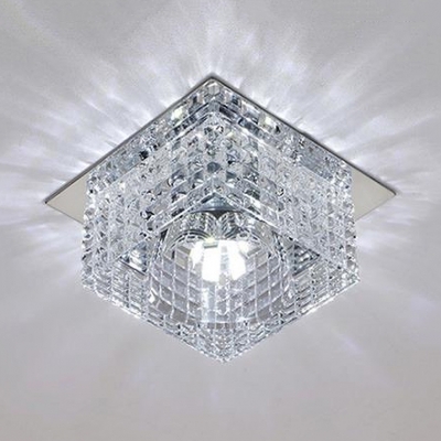 Modern Square Flush Mount Lighting Clear Crystal Ceiling Fixture in Chrome for Bedroom
