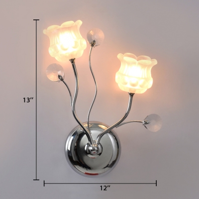 Modern Style Floral Sconce Light 2-Light Glass Wall Lighting with Clear Crystal for Bedroom
