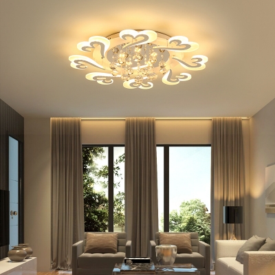Petal LED Flush Mount Lighting with Clear Crystal Ball Contemporary Light Fixture in White