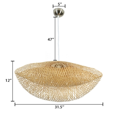 Rattan Hat Shape Hanging Ceiling Lamp Asian Style 1 Light Decorative Suspension in Wood