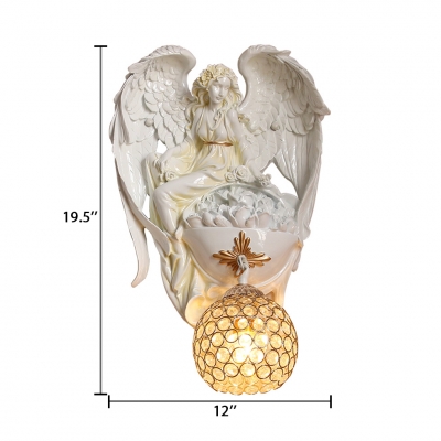Rustic Gold/White Sconce with Globe 1 Light Clear Crystal Wall Light for Living Room