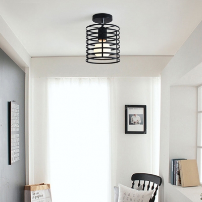 Singe Light Caged Semi Flush Light Vintage Style Ceiling Light for Hallway