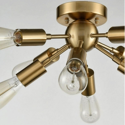 Sputnik Semi Flush Mount Light with Open Bulb 8 Lights Mid Century Modern Gold/Nickel Ceiling Light