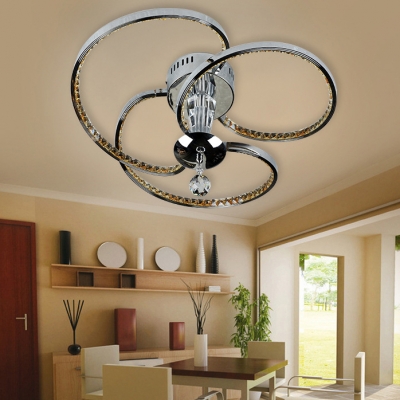 Twist LED Semi Flush Light Metal Contemporary Chrome Ceiling Lamp with Clear Crystal for Dining Room