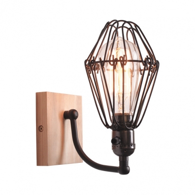 Vintage Black Wall Light with Cage Single Light Metal Wall Sconce for Dining Room Kitchen