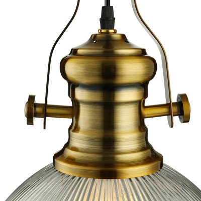 Vintage Dome Pendant with Ribbed Glass Single Head Suspended Light in Brass for Corridor Hallway