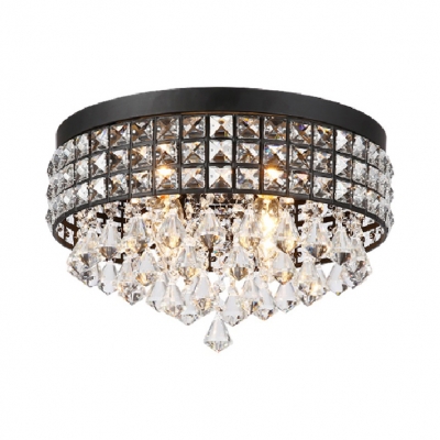 Vintage Style Flushmount Lighting 4 Lights Clear Crystal Ceiling Light Fixture in Black, H9.5