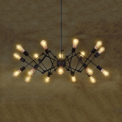 18 Lights Open Bulb Chandelier Industrial Metal Hanging Light in Black for Dining Room