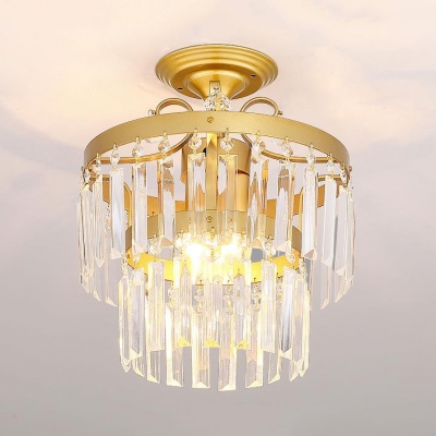 3/5 Lights 2 Tiers Semi Flush Mount Lighting Vintage Style Clear Crystal Ceiling Light Fixture in Black/Gold