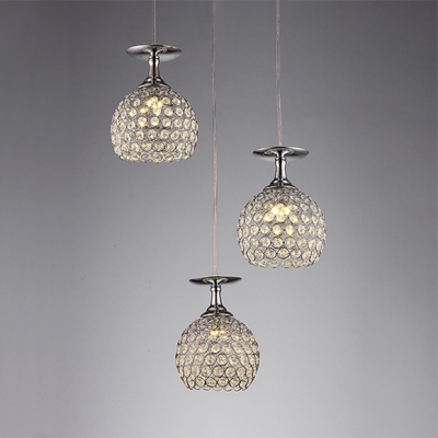 Modern Pendant Lighting for Dining Room, 3 Lights Chrome Ball Crystal Pendant Light
