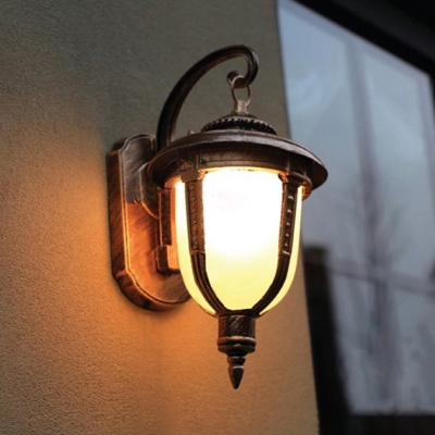 Vintage Lantern Landscape Light Waterproof Milky Glass Wall Lighting in Warm/White for Front Door