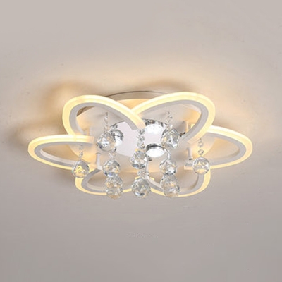 Acrylic Flower Flush Light Modern LED Ceiling Fixture with Clear Crystal in White for Dining Room