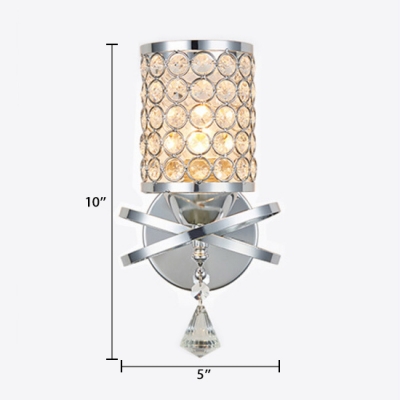 Bathroom Cylinder Shade Wall Mount Light Fixture Clear Crystal Vintage Style Sconce Lighting